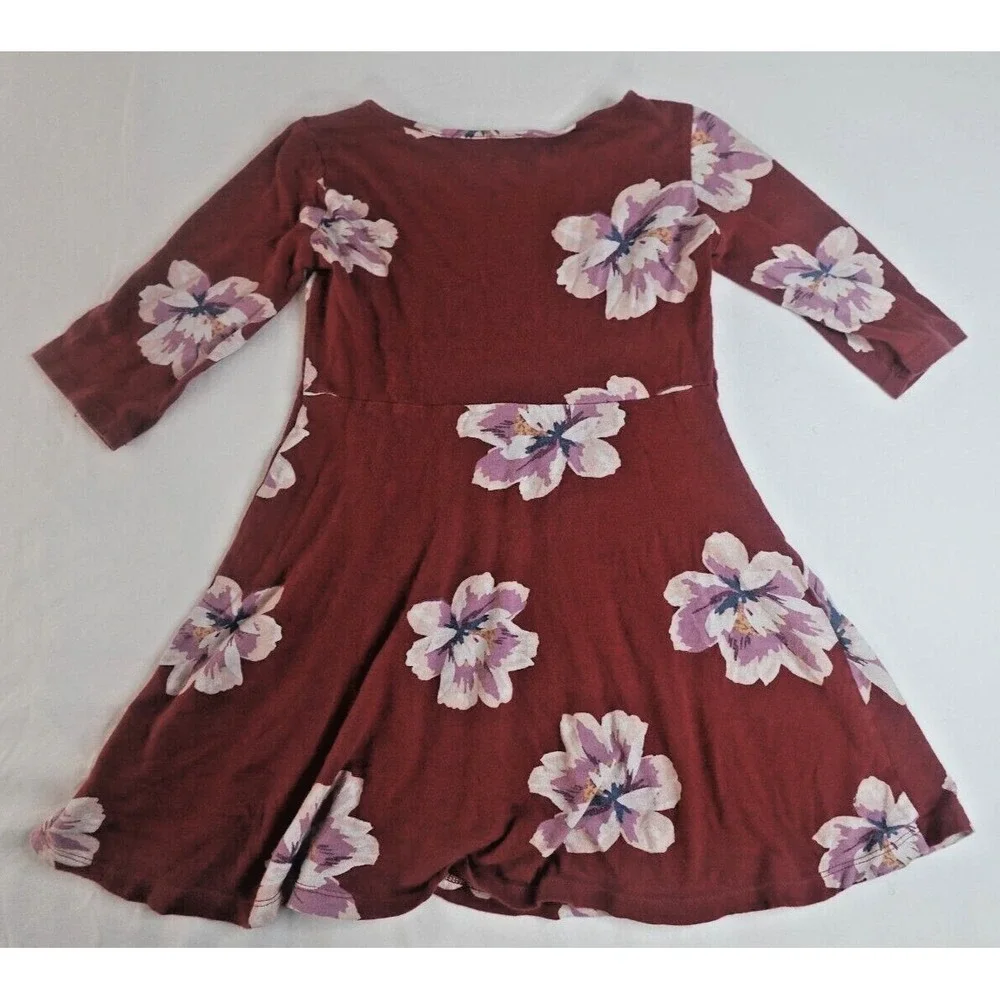 Girls‎ Old Navy Floral Dress Youth XS 5 Burgundy Floral Print Regular Standard
